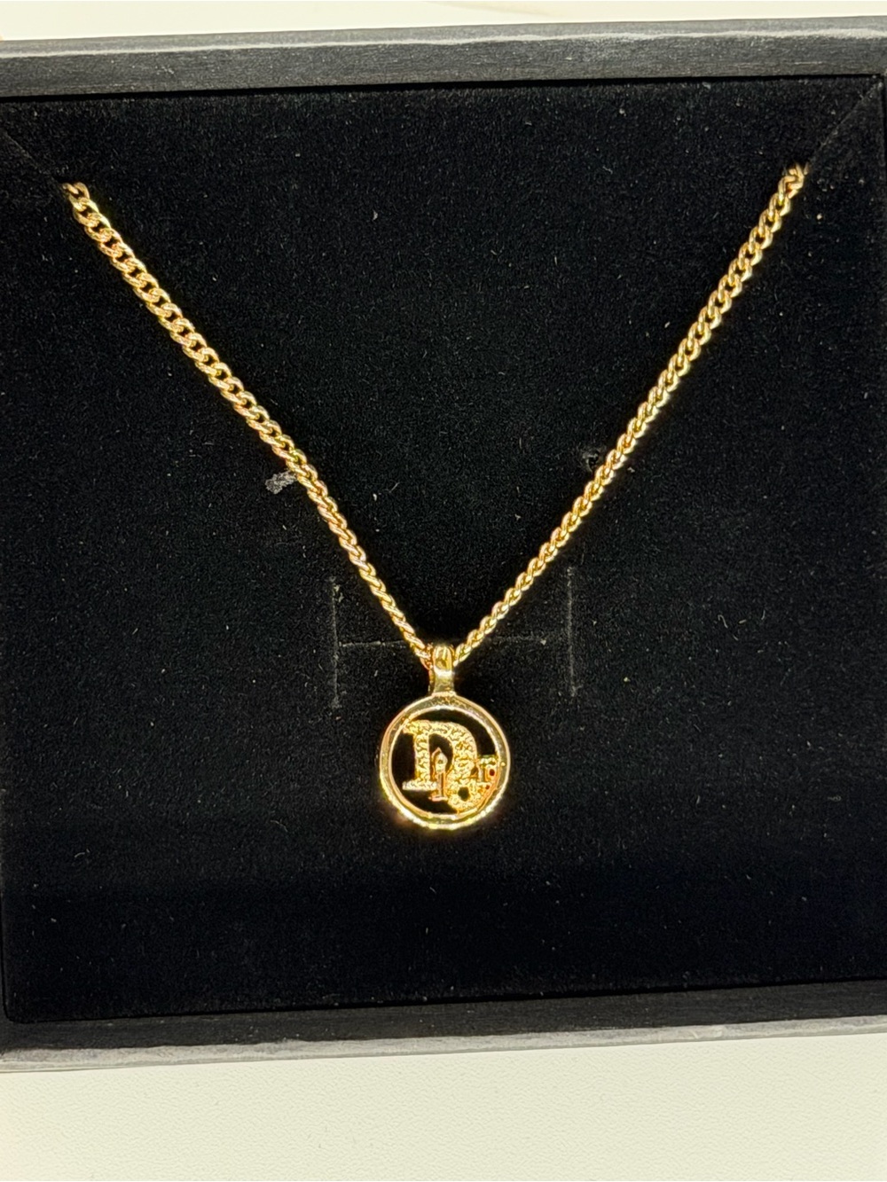 Dior Gold Disc Pendant Necklace Adjustable 16”-17.5” W/Authenticate First COA
